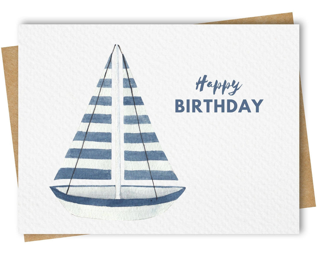 Paper Kuts - Happy Birthday Coastal Sailboat Card Includes Kraft Envelope