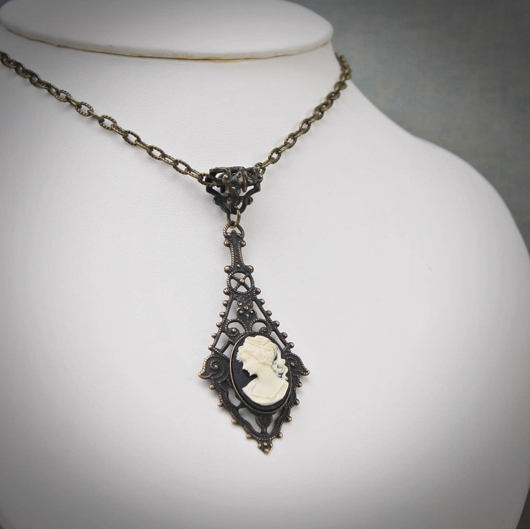Circa 1890 - Filigree Black and Ivory Vintage Style Necklace