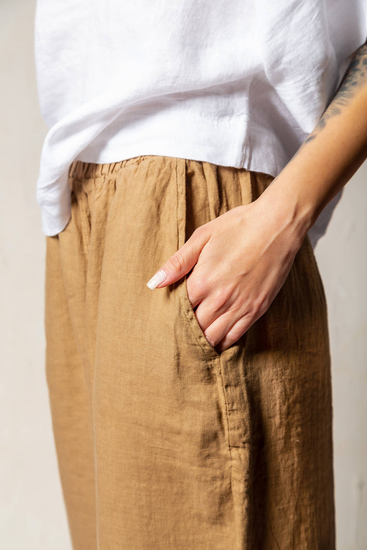 Moa - Beige High Waisted Linen Pants