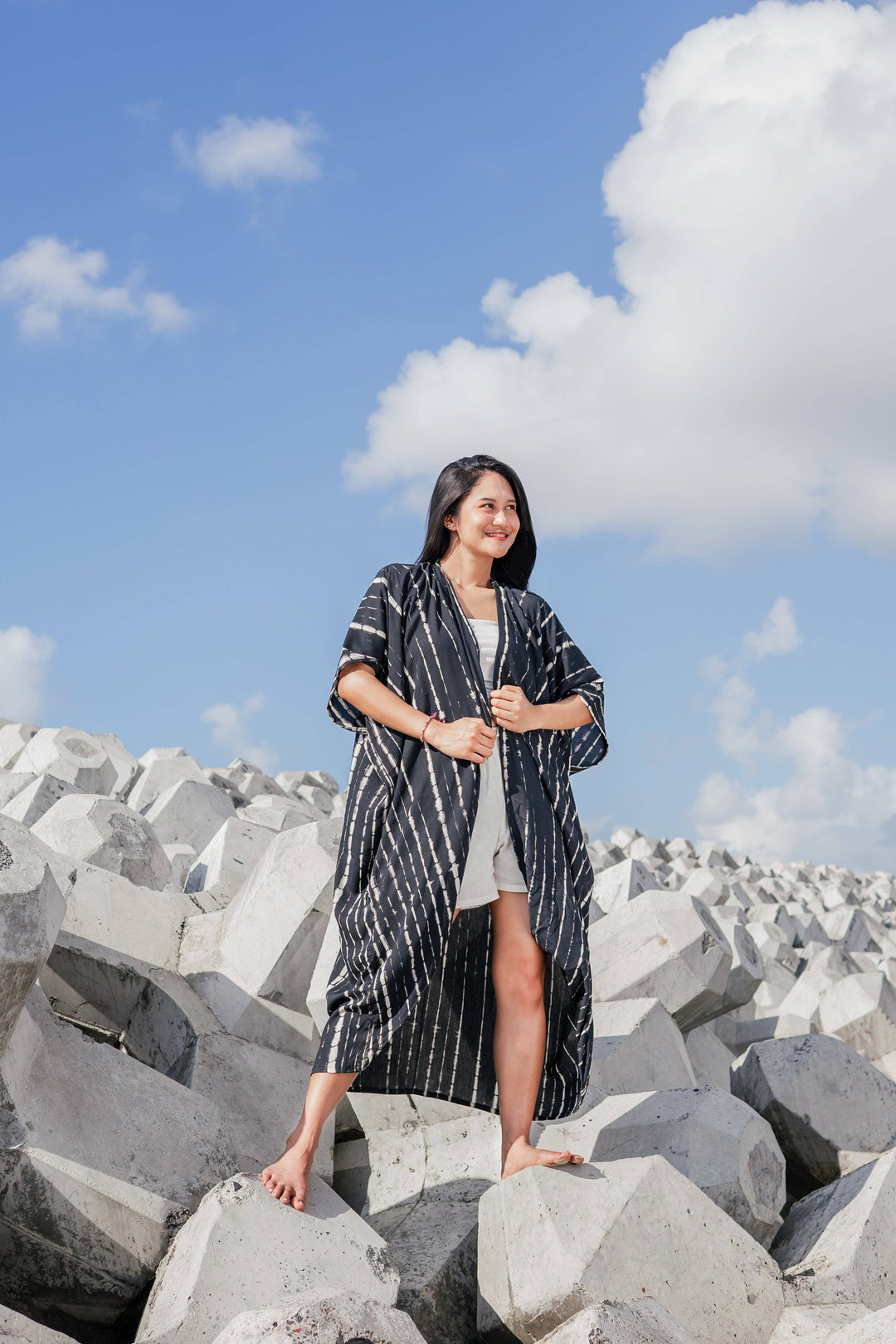 Suzie Blue Canada - Black & White Tie Dye Long Kimono