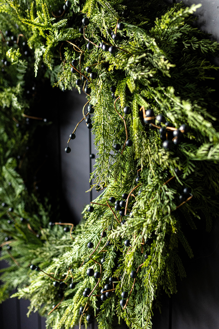 Luxe B Co - Navy Plum Berry Norfolk Cypress Real Touch Wreath - 14"