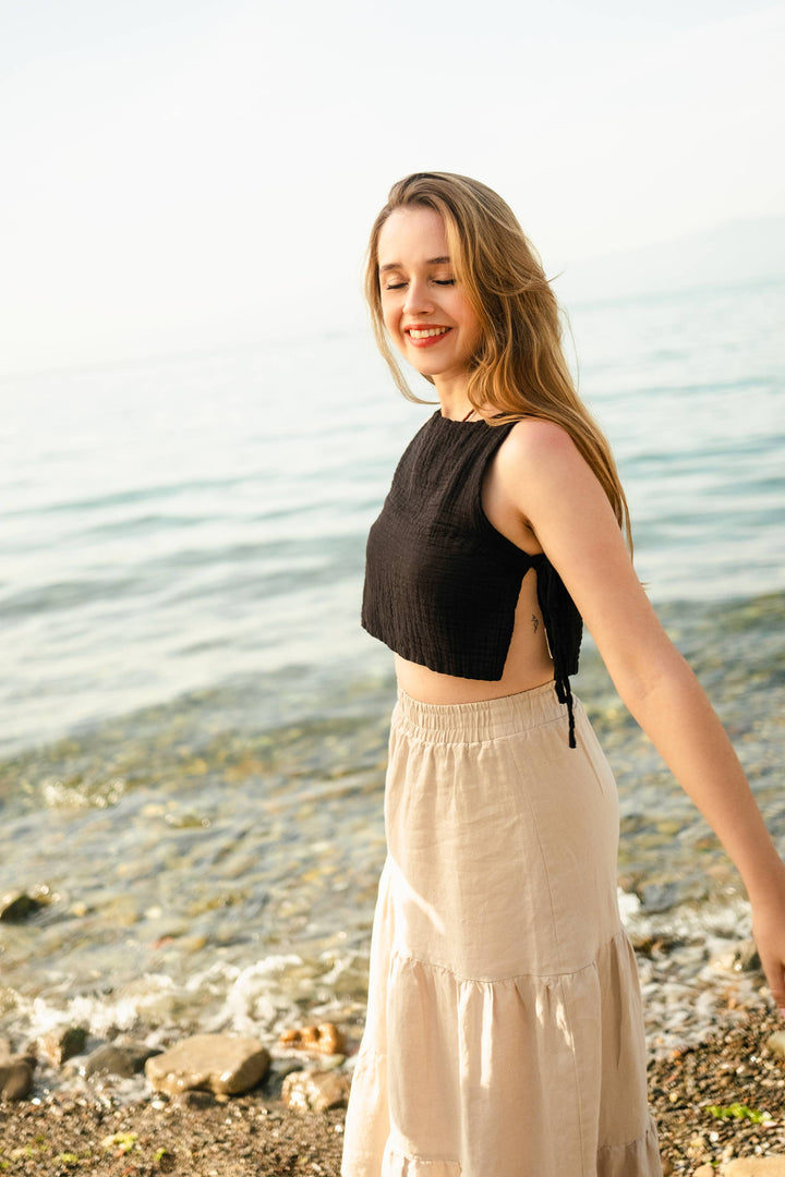 Moa - Linen Blend Tiered Maxi Skirt