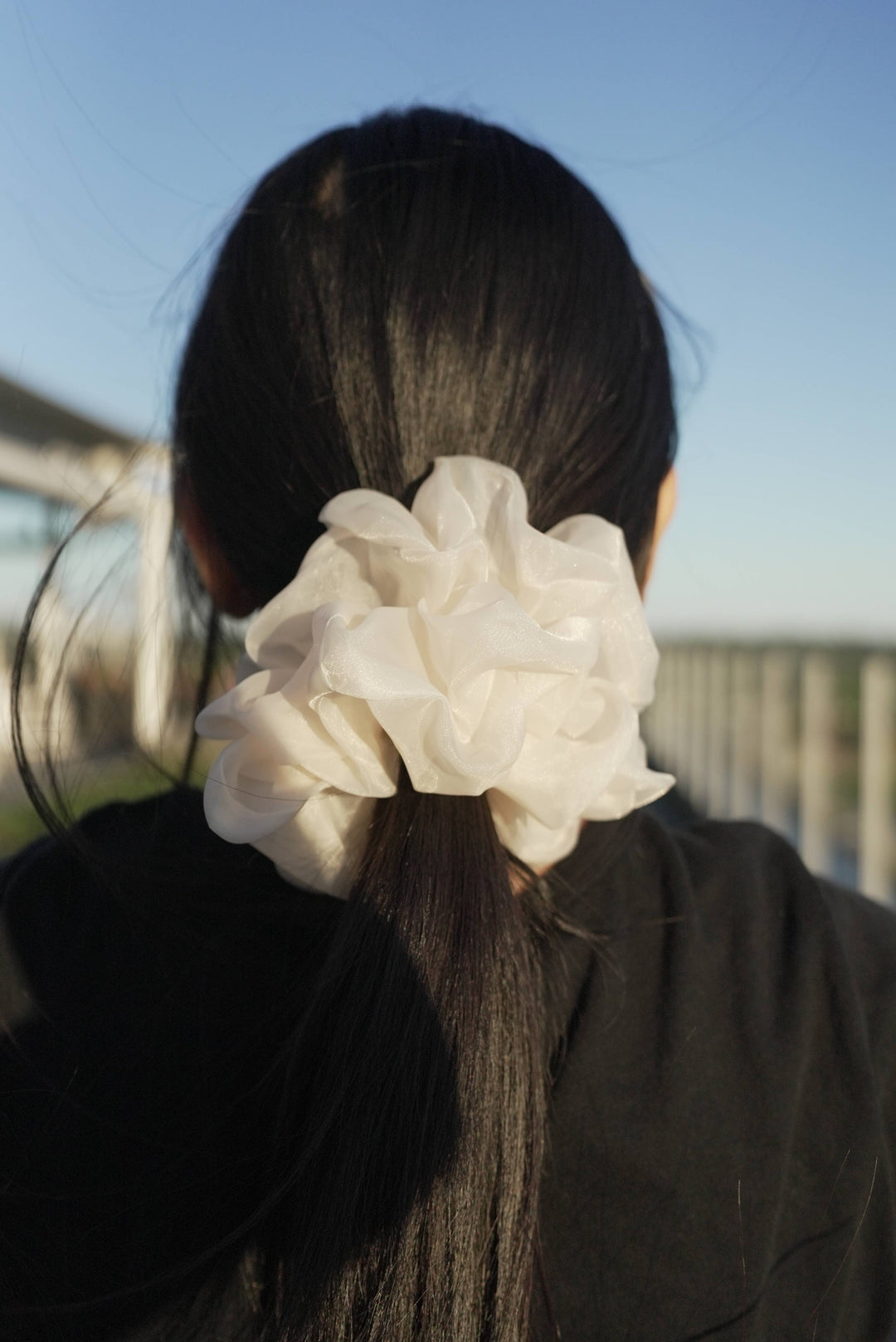 Janzy - Cream Organza Oversized Scrunchie