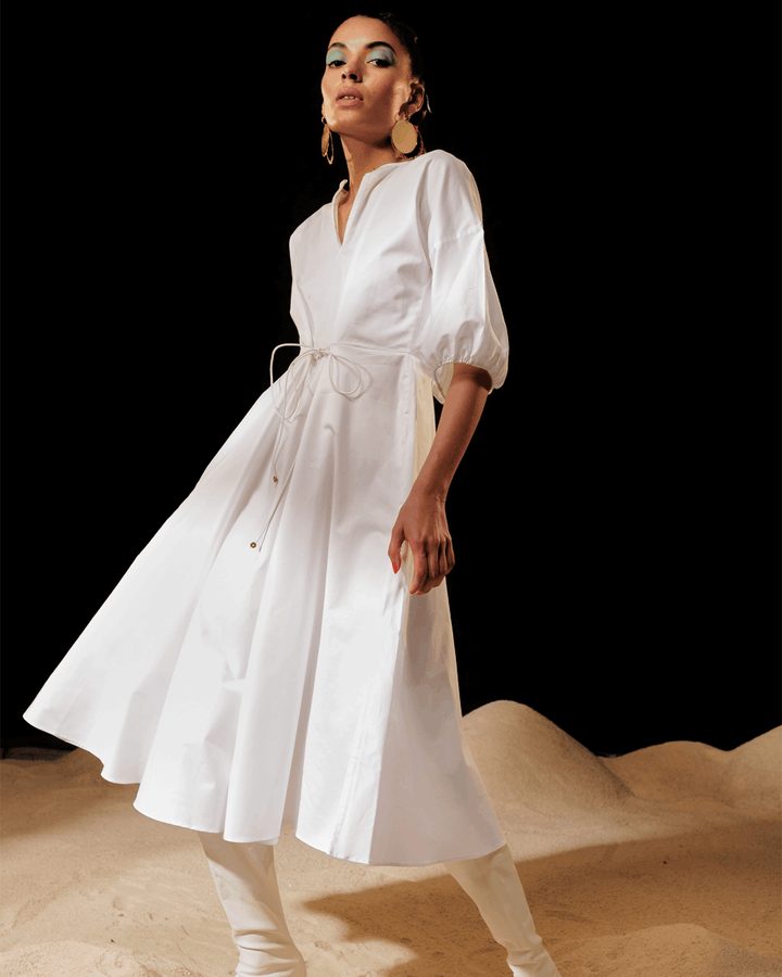 Poplin White Summer Midi Dress THE LNK