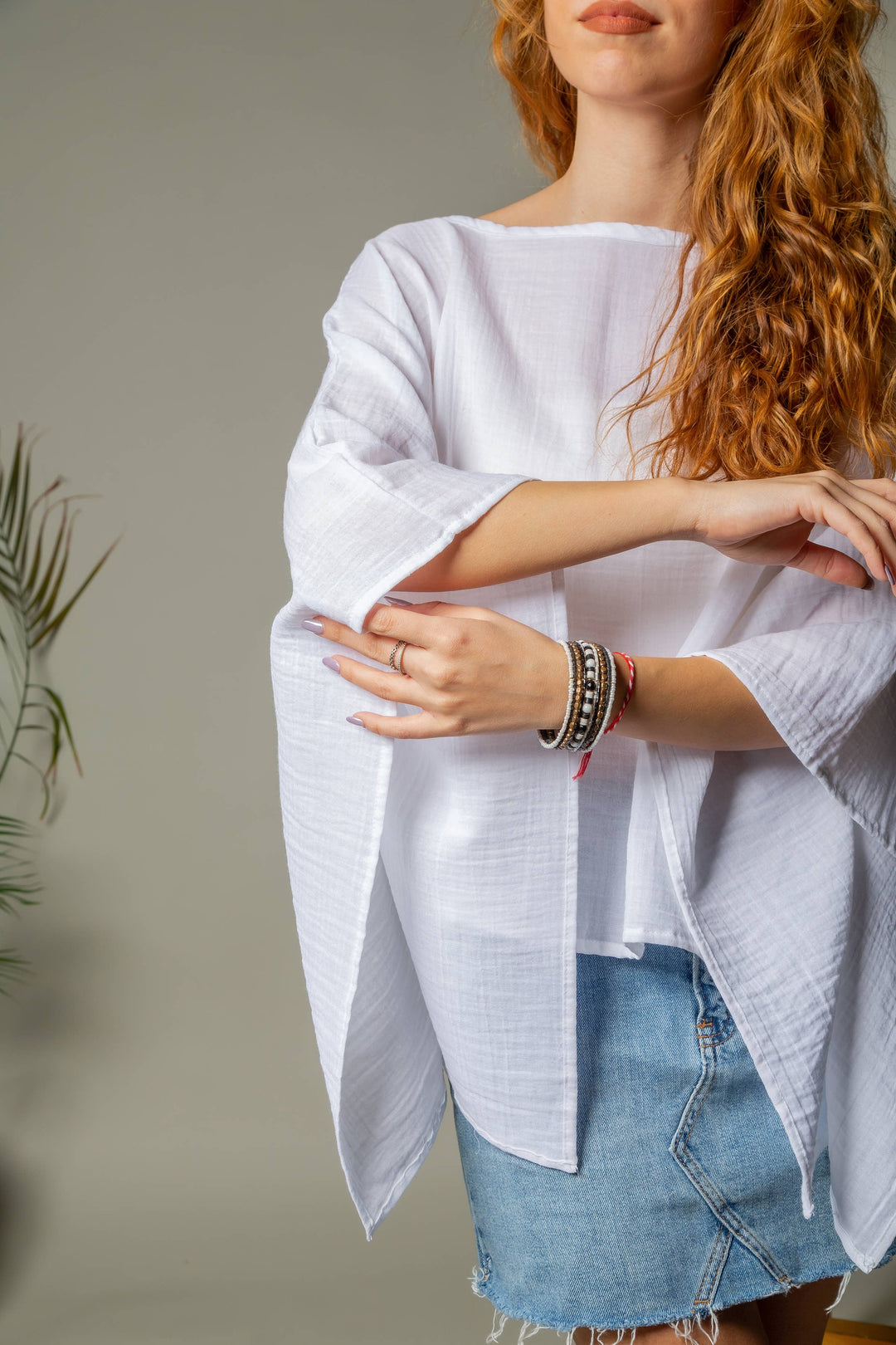 Moa - White Off Shoulder Crinkle Cotton Blouse Top