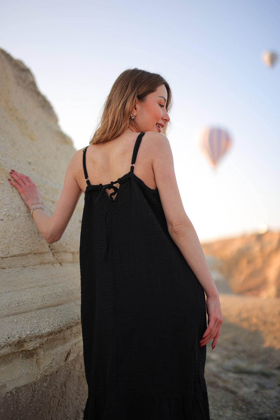 Moa - Beige Double Gauze Strap Dress
