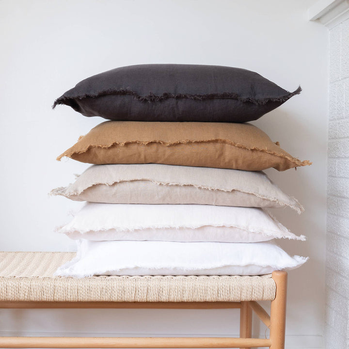 SOCCO Designs - Lumbar Fringed Linen Pillow COVER - White