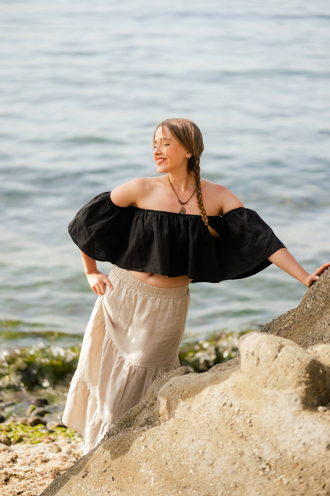 Moa - Linen Blend Tiered Maxi Skirt