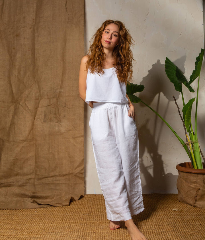 Moa - Beige High Waisted Linen Pants
