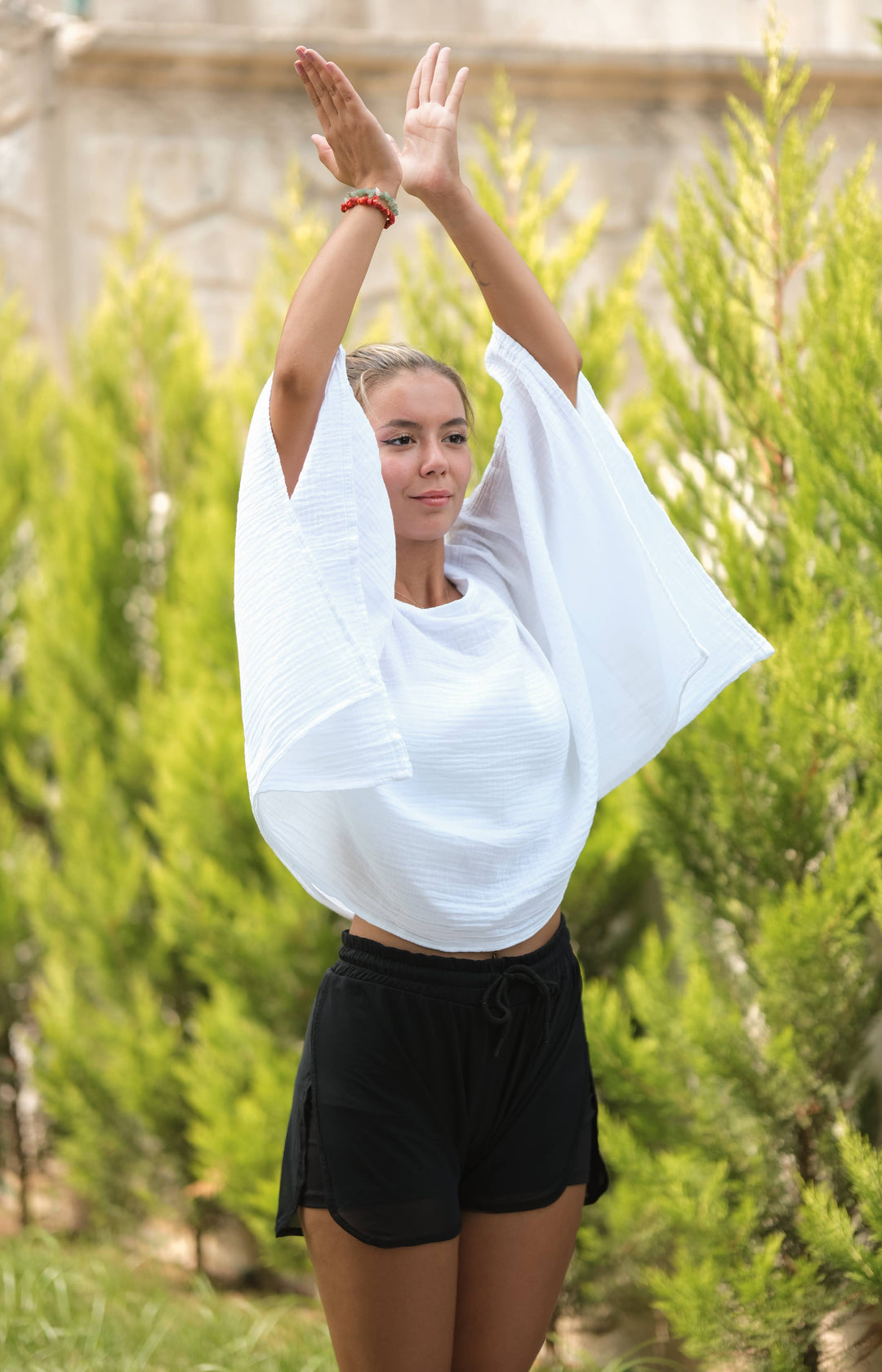 Moa - White Off Shoulder Crinkle Cotton Blouse Top