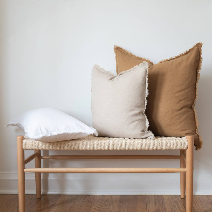 SOCCO Designs - Lumbar Fringed Linen Pillow COVER - White