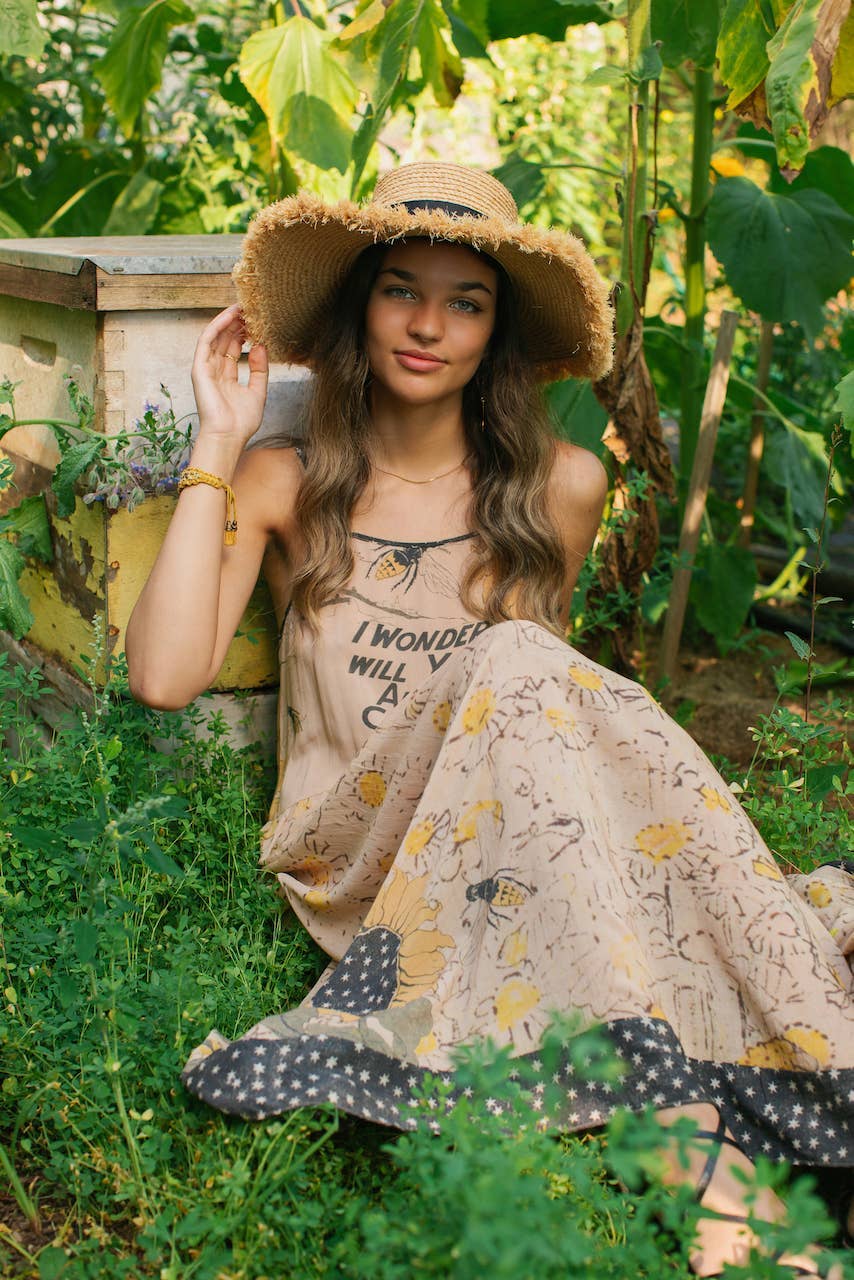 Market of Stars (Worldwide) - Milk & Honey Bohéme Long Maxi Slip Dress w/ Bee, Sunflower