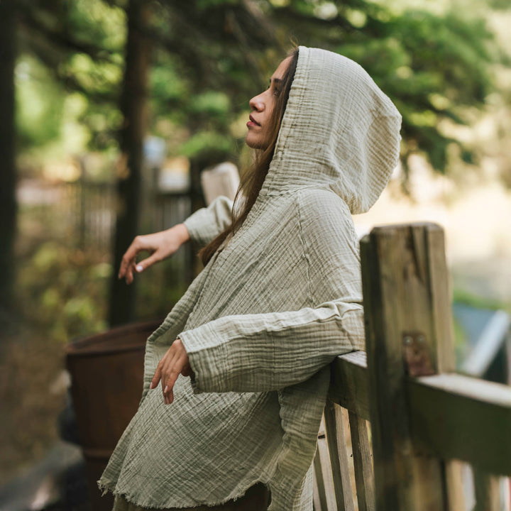 Moa Cotton Robe with Hoodie Black