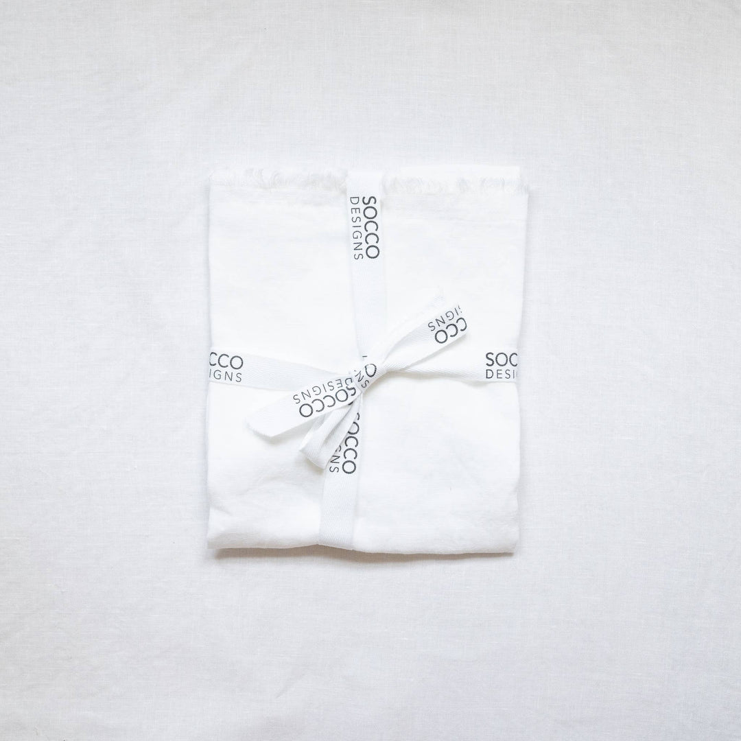 SOCCO Designs - Lumbar Fringed Linen Pillow COVER - White