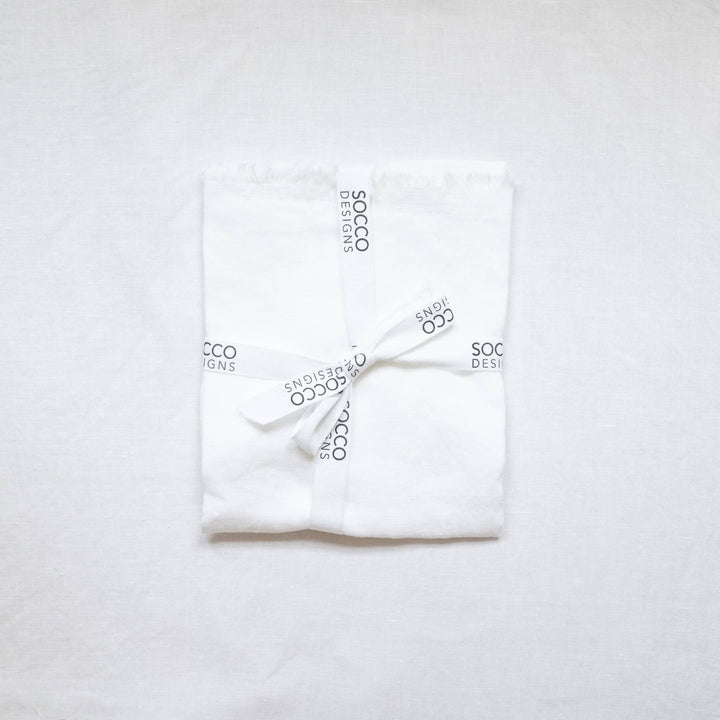 SOCCO Designs - Lumbar Fringed Linen Pillow COVER - White