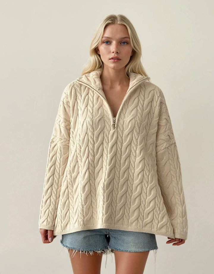 Anaz - Cable Polo Sweater- RING ZIPPER