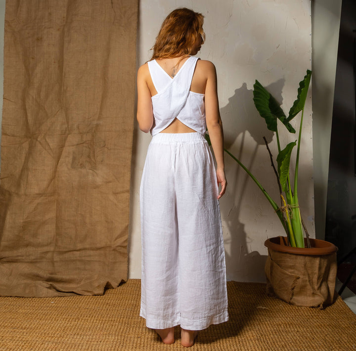 Moa - Beige High Waisted Linen Pants