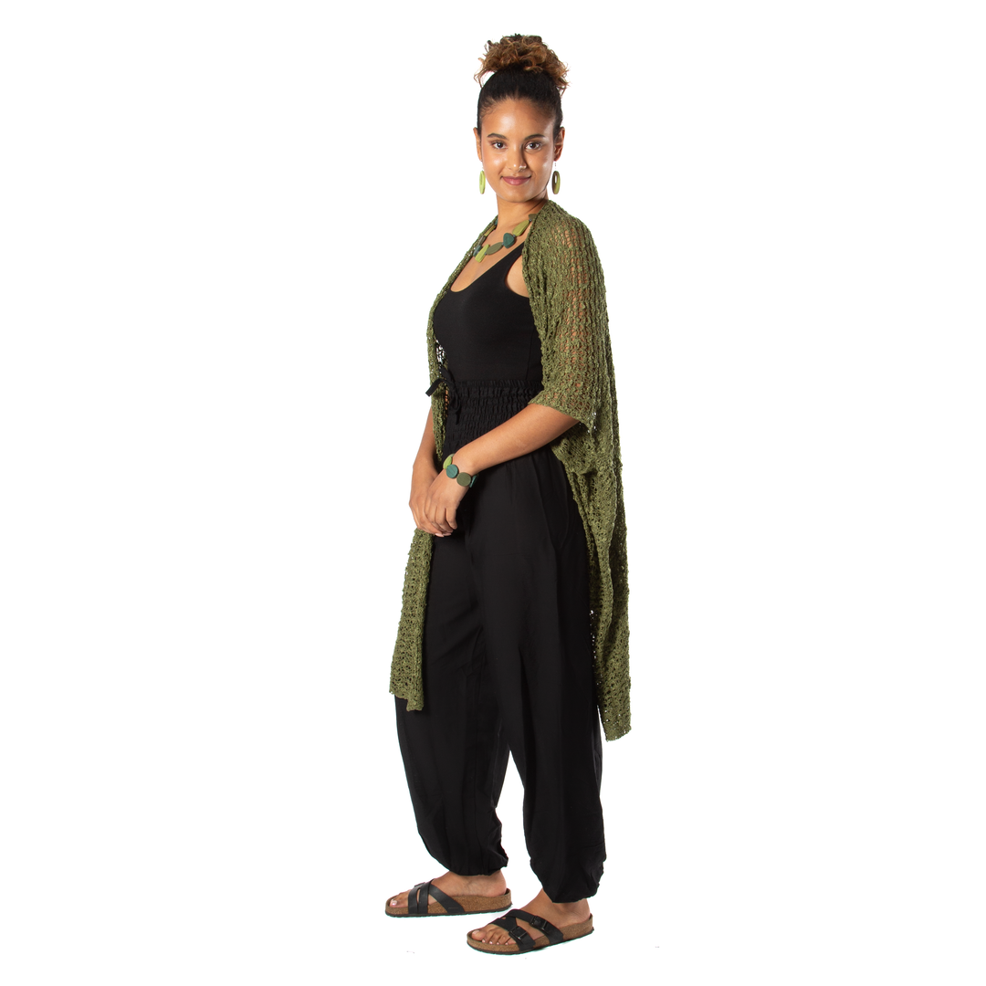 Suzie Blue Canada - Mid Length Popcorn Knit Kimono - Sage Green