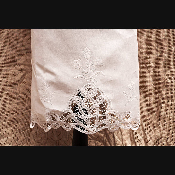 Eastern Sunrise Lace And Linens Inc. - Apron Pinafore Battenburg Lace & Hand Embroider Tulip Cotton