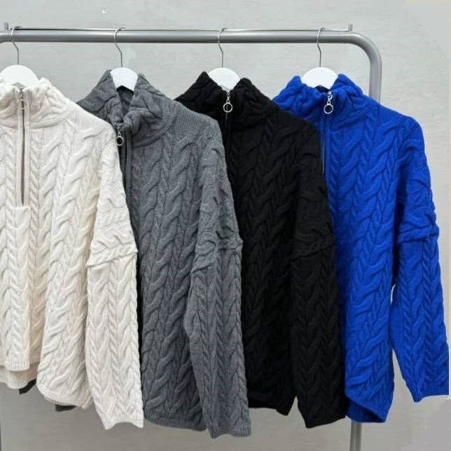 Anaz - Cable Polo Sweater- RING ZIPPER