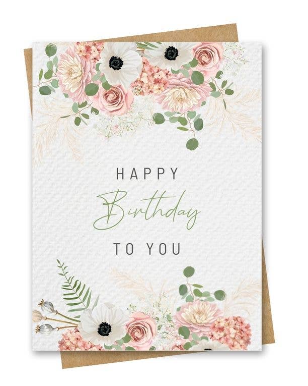 Paper Kuts - Pink Floral Happy Birthday Card, Includes Kraft Envelope