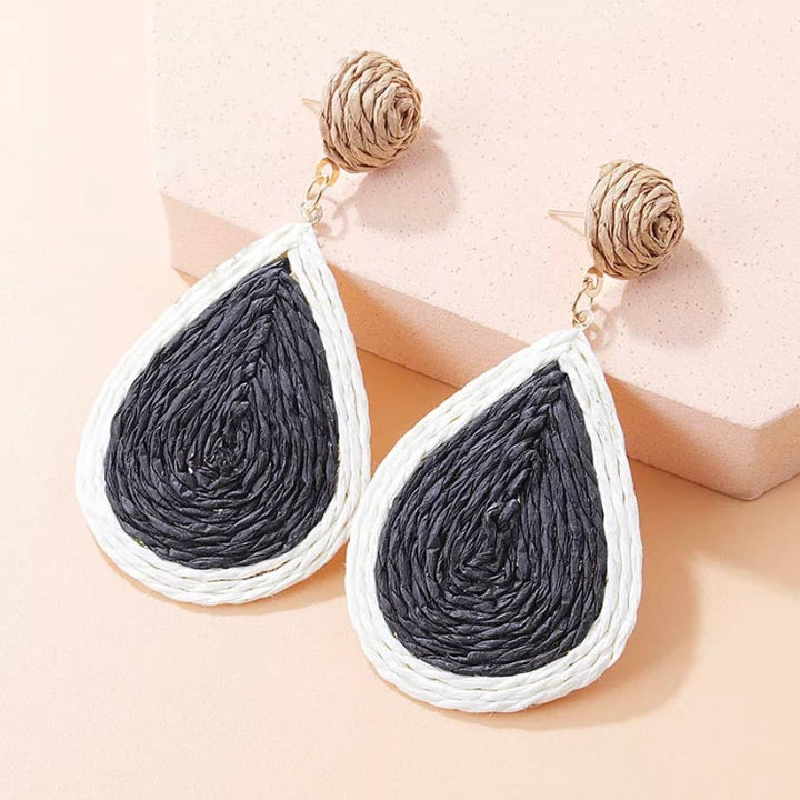 EcoFreax - Rattan round disc tear drop earrings