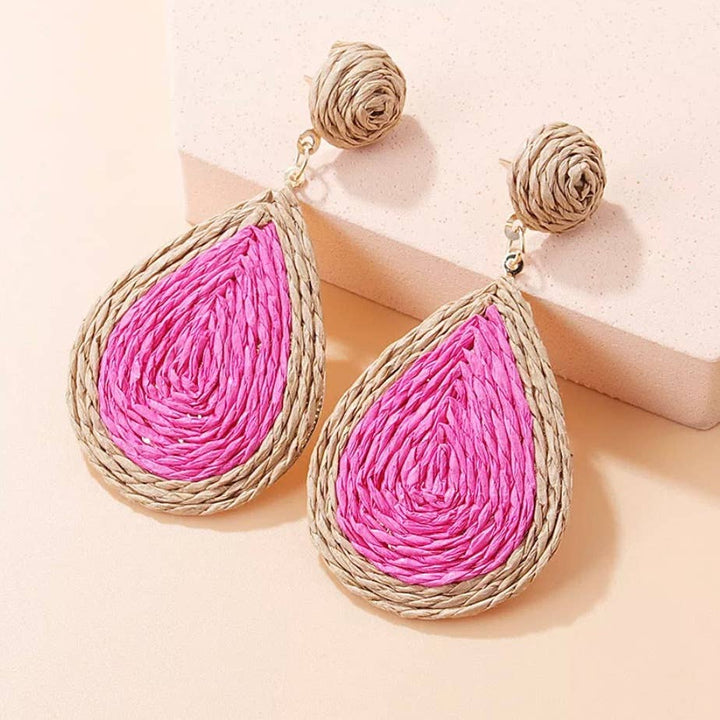EcoFreax - Rattan round disc tear drop earrings