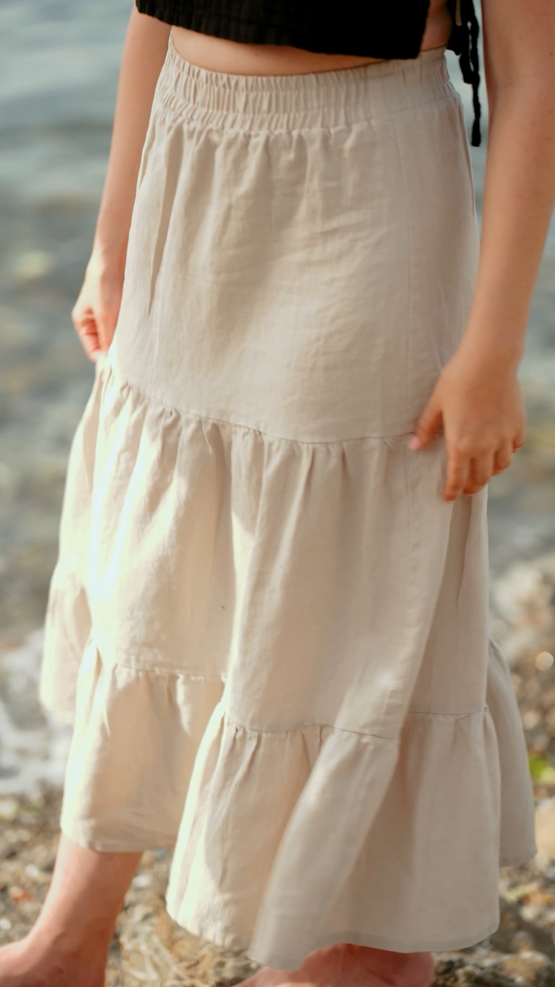 Moa - Linen Blend Tiered Maxi Skirt