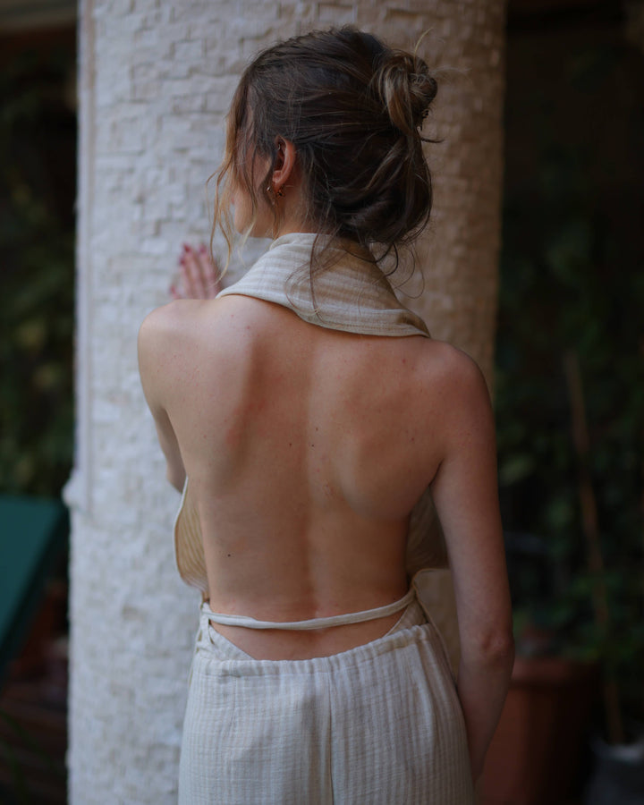 Moa - Sleeveless Adjustable Linen-Cotton Blouse Top