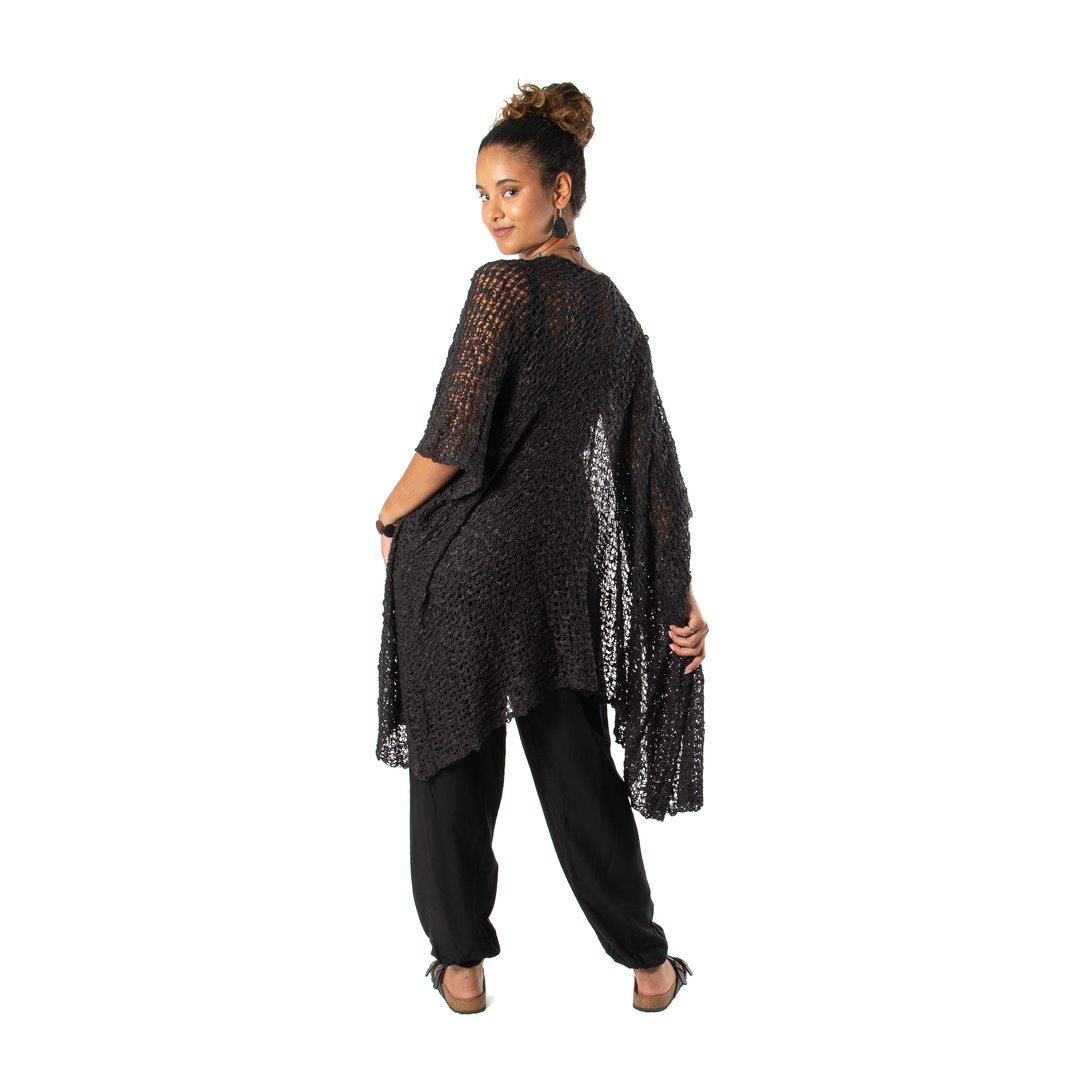 Mid Length Popcorn Knit Kimono - Black