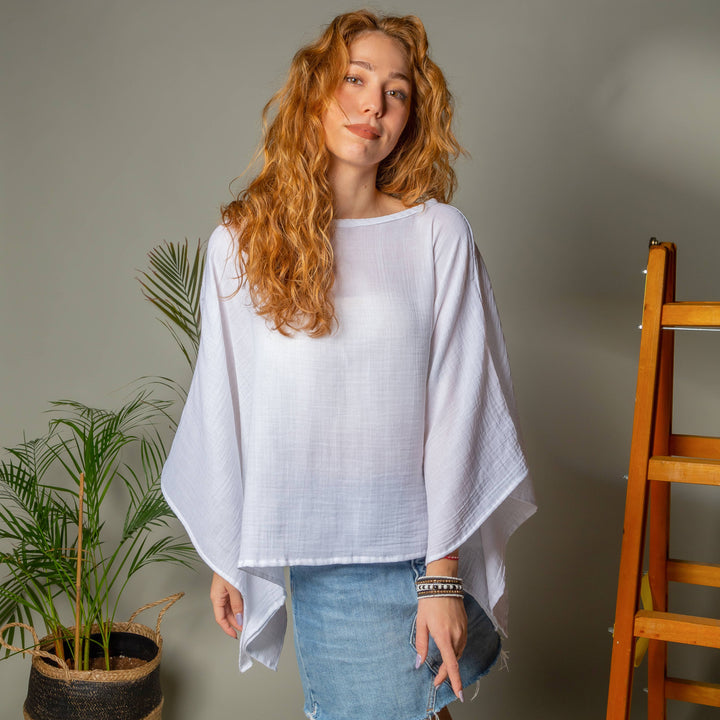 Moa - White Off Shoulder Crinkle Cotton Blouse Top