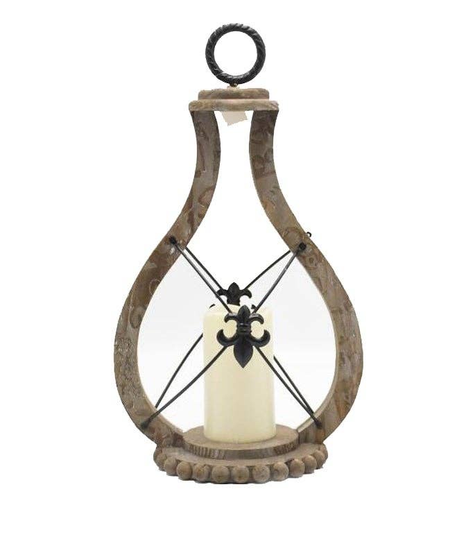 Wooden Lantern Fleur De Lis Large