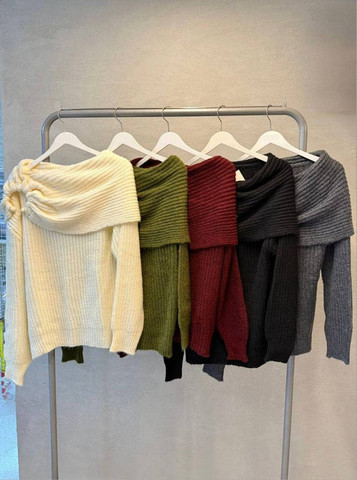 Anaz - Draped Off-the-shoulder Sweater