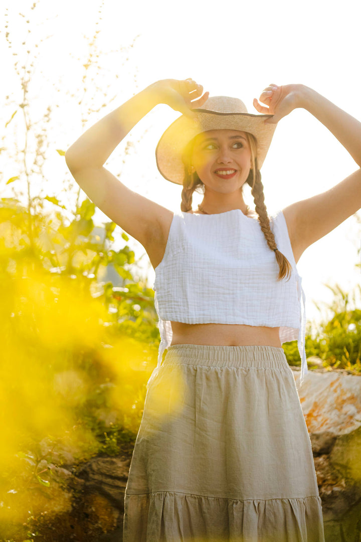 Moa - Linen Blend Tiered Maxi Skirt