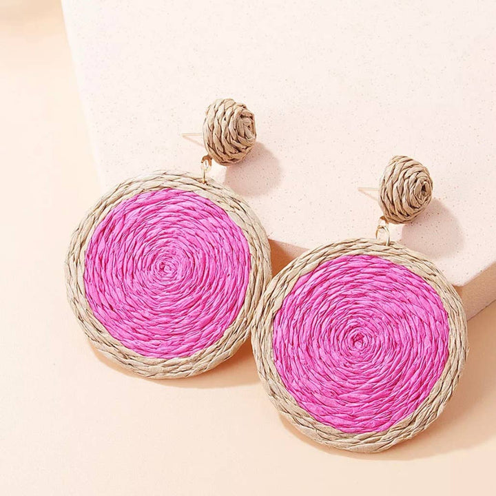 EcoFreax - Rattan round disc tear drop earrings