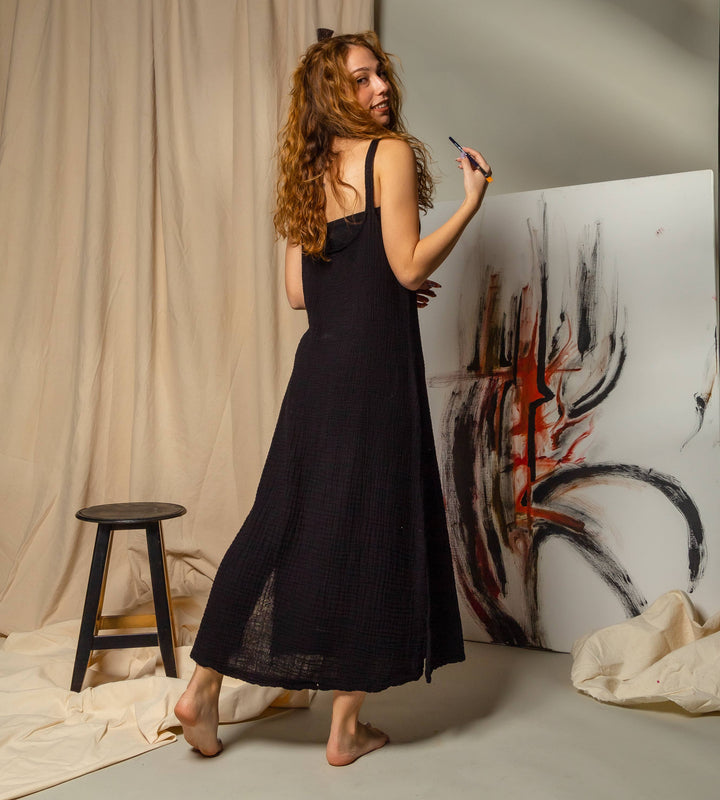 Moa - Double Gauze  Beige Muslin Sleeveless Cami Dress