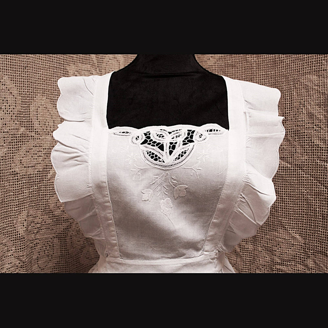 Eastern Sunrise Lace And Linens Inc. - Apron Pinafore Battenburg Lace & Hand Embroider Tulip Cotton