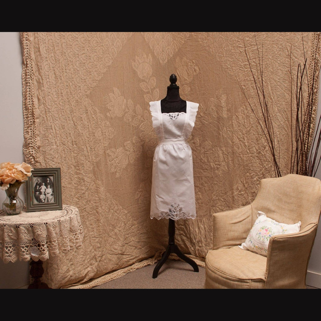 Eastern Sunrise Lace And Linens Inc. - Apron Pinafore Battenburg Lace & Hand Embroider Tulip Cotton