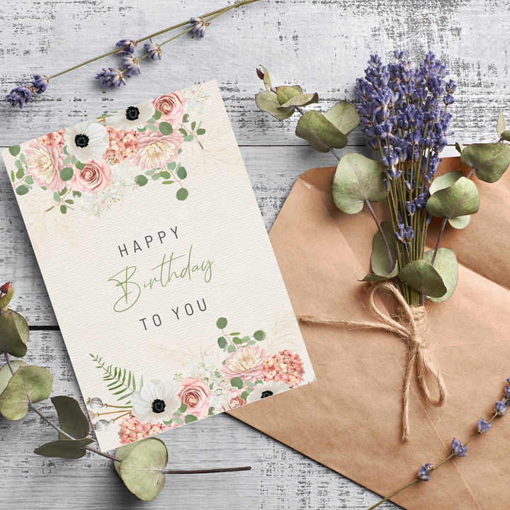 Paper Kuts - Pink Floral Happy Birthday Card, Includes Kraft Envelope