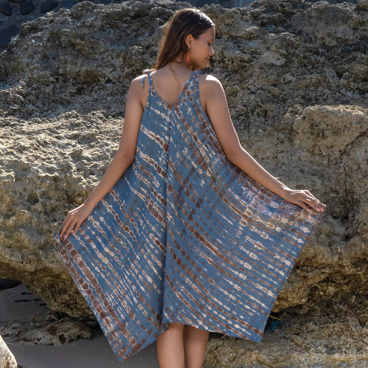 Suzie Blue Canada - Handkerchief Dress In Tan & Grey Tie Dye