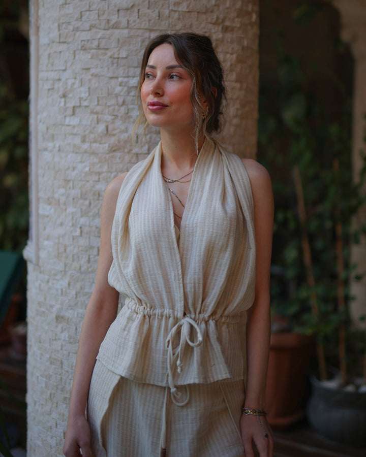 Moa - Sleeveless Adjustable Linen-Cotton Blouse Top