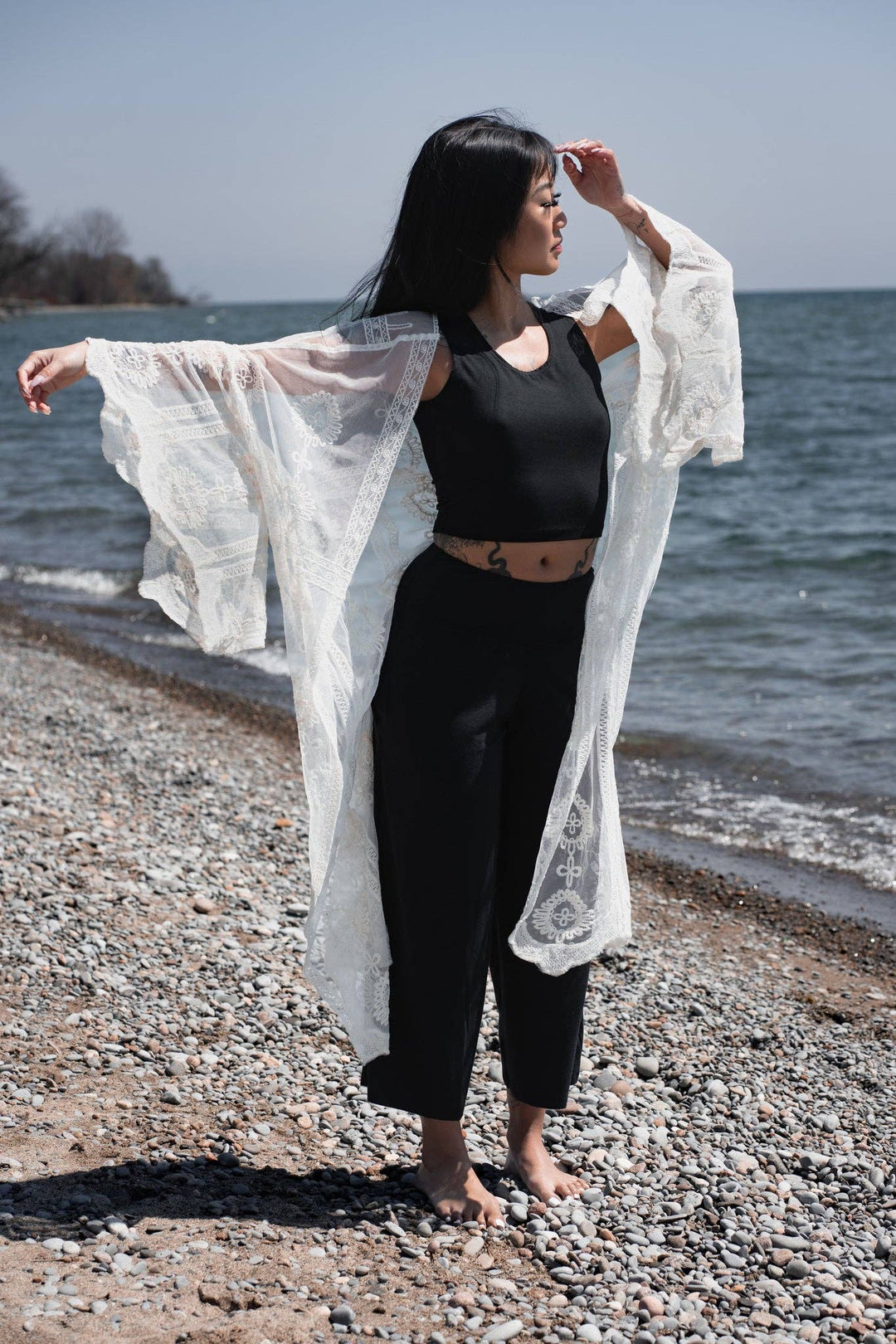 Lace Cover Up Wrap Kimono Embroidered Crochet with Belt