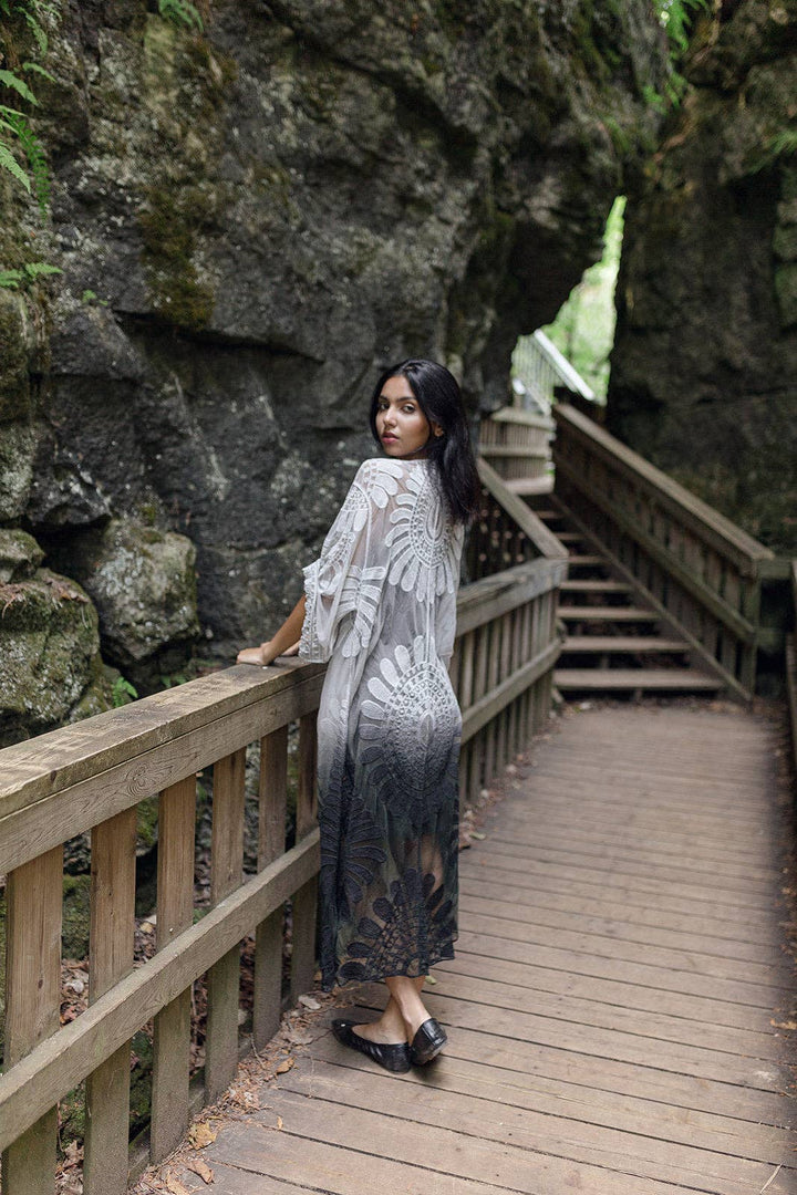 Embroidered Lace Ombre Boho Cover up Kimono