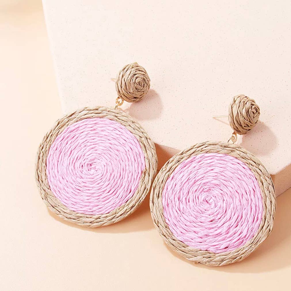 EcoFreax - Rattan round disc tear drop earrings
