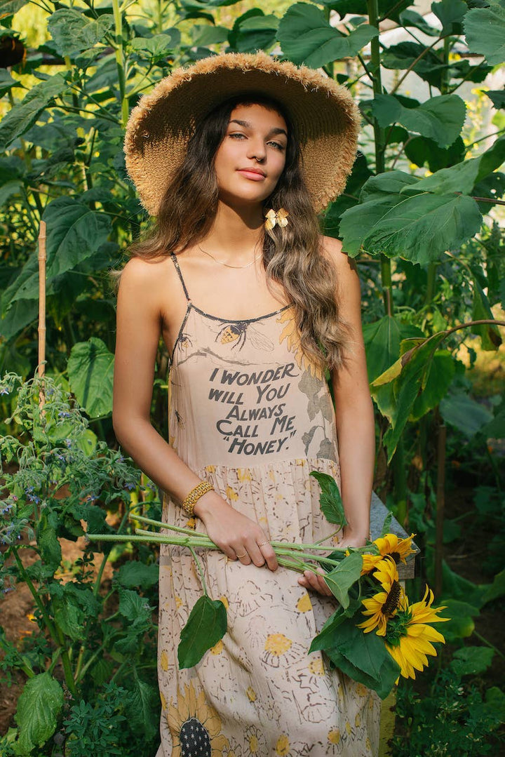 Market of Stars (Worldwide) - Milk & Honey Bohéme Long Maxi Slip Dress w/ Bee, Sunflower