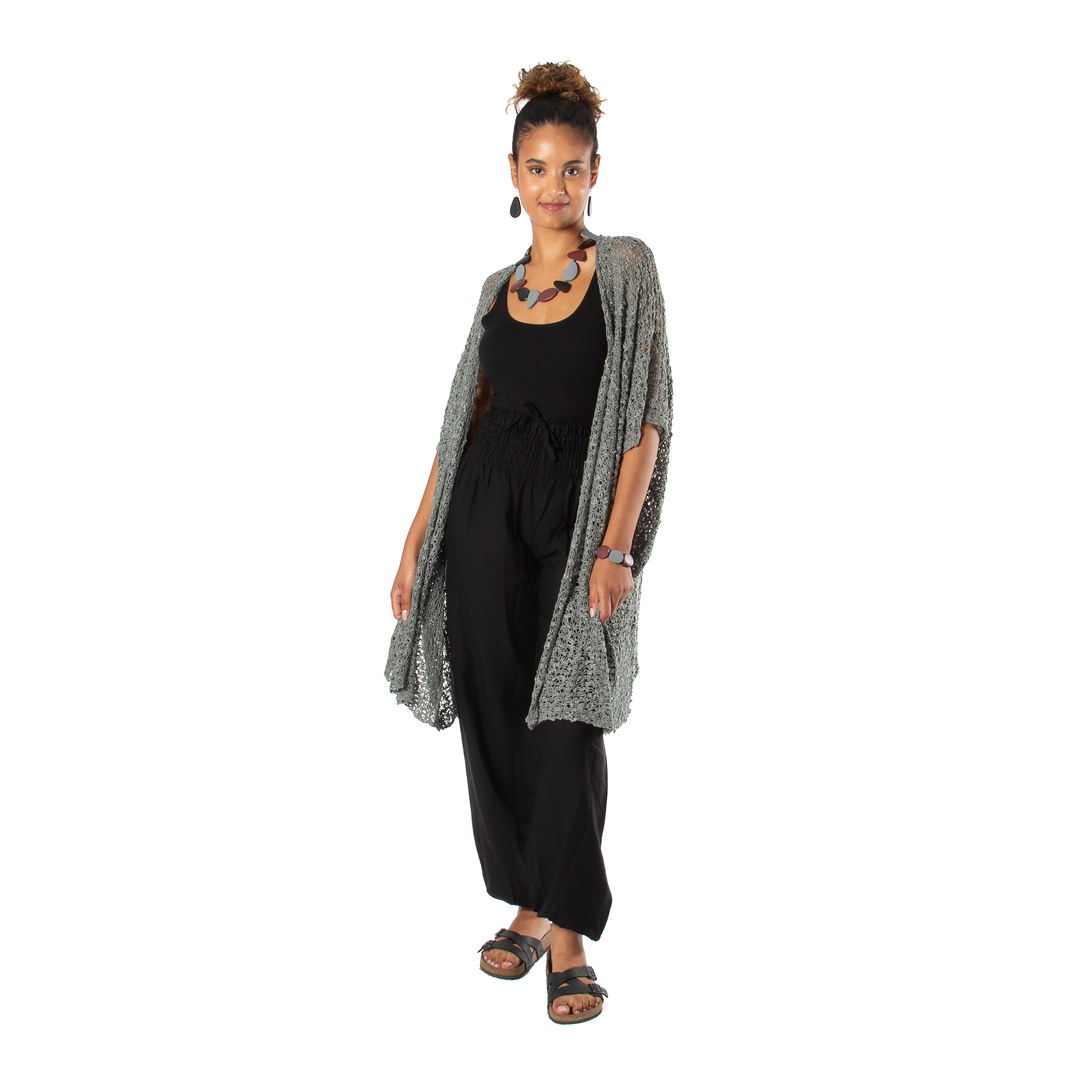 Suzie Blue Canada - Mid Length Popcorn Knit Kimono - Grey