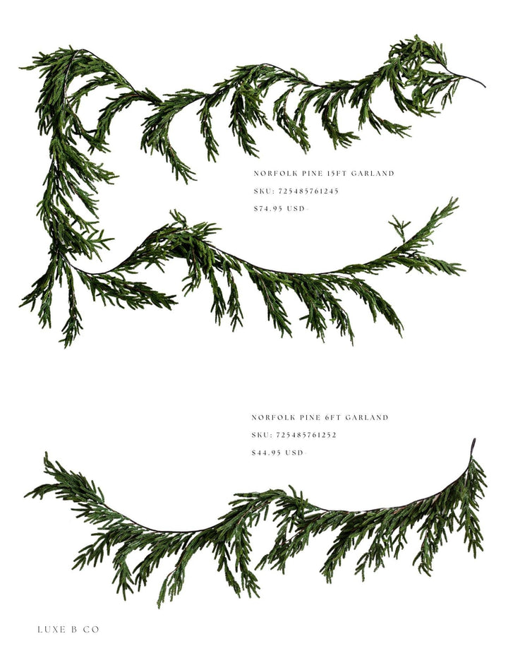 Luxe B Co - Norfolk Pine Christmas Garland Real Touch By Luxe B Co. 15ft