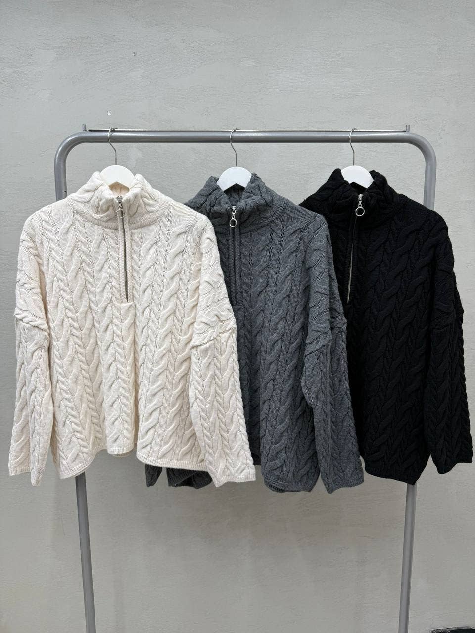 Anaz - Cable Polo Sweater- RING ZIPPER
