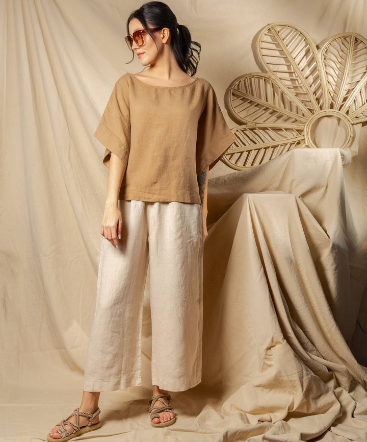 Moa - Beige High Waisted Linen Pants