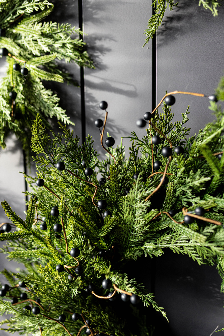 Luxe B Co - Navy Plum Berry Norfolk Cypress Real Touch Wreath - 14"